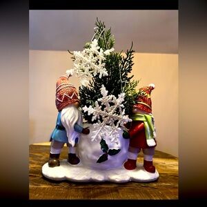 Christmas Holiday Gnome Planter with Pine Tree, Decor